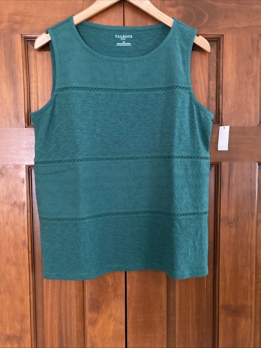 NWT Talbots Teal Green Eyelet-Trim Sleeveless Tank cotton top women’s Sz large